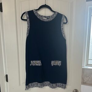Entro Navy Knit Dress with Fringe Detail